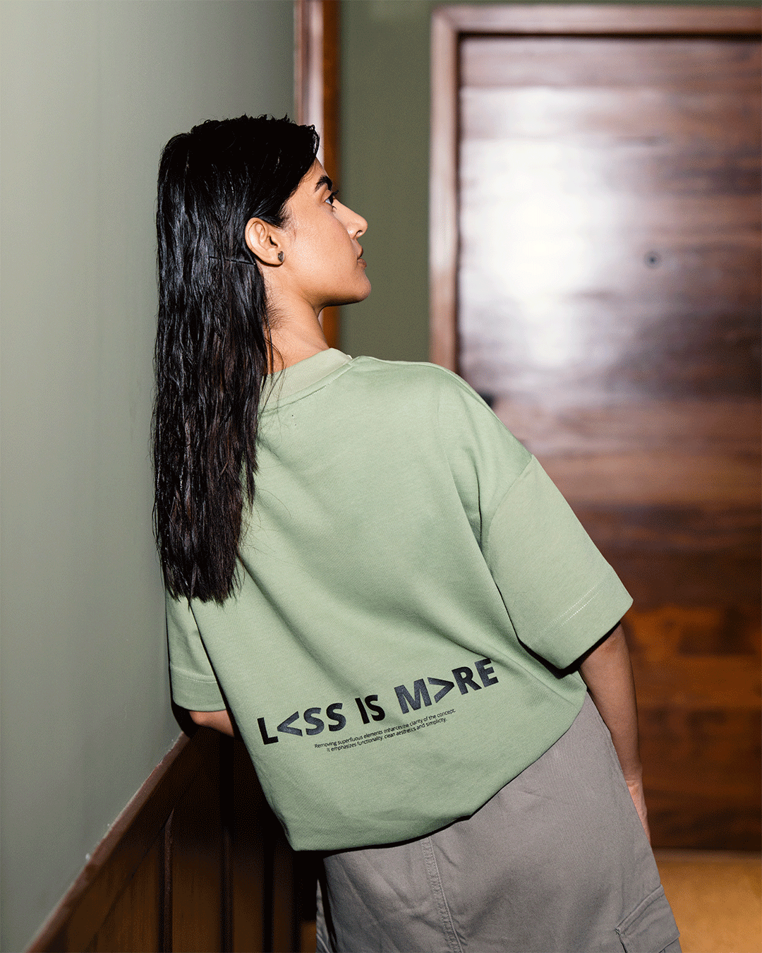 LESS IS MORE TEE in Olive Green