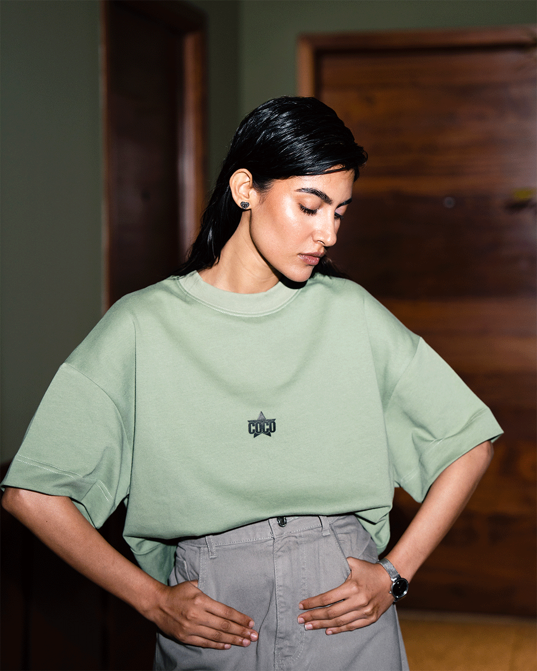 LESS IS MORE TEE in Olive Green